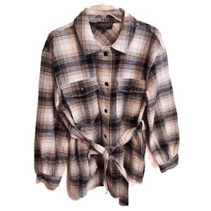 Laundry By Shelli Segal Plaid Jacket Size Medium Shacket Tan Black Grey Womens